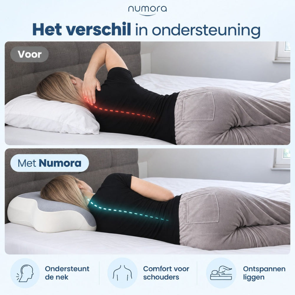 Numora Ergonomisch Hoofdkussen - Memory Foam - Traagschuim Kussen voor Zij- en Rugslapers - Vlinderkussen - Nekondersteuning - Ademend Slaapkussen
