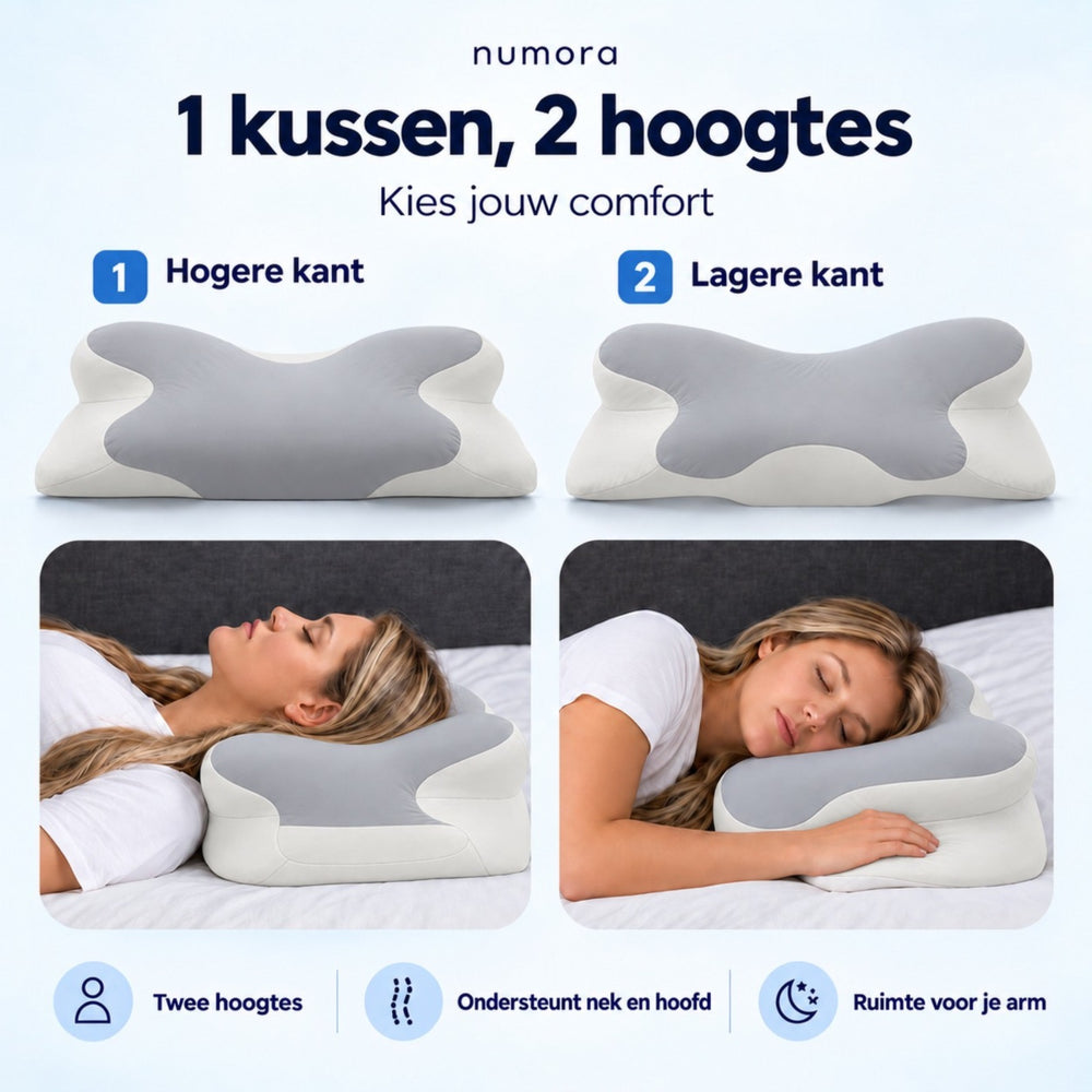 Numora Ergonomisch Hoofdkussen - Memory Foam - Traagschuim Kussen voor Zij- en Rugslapers - Vlinderkussen - Nekondersteuning - Ademend Slaapkussen